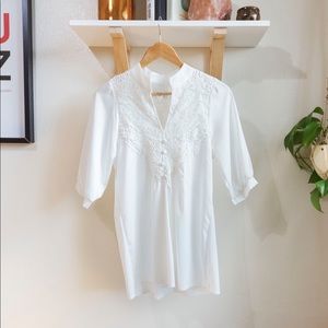 Vintage 70s | Embroidered Cream Blouse | Size M